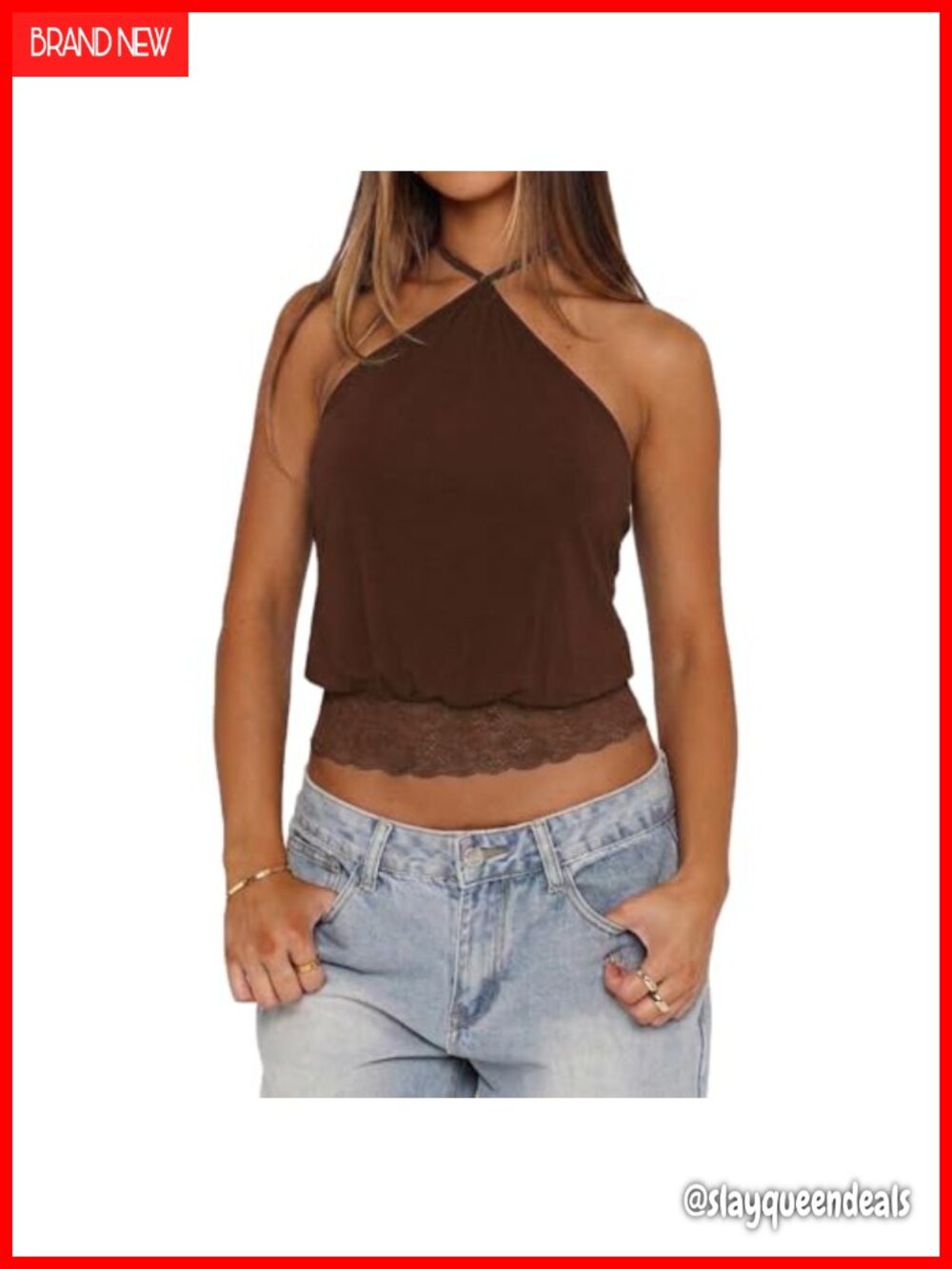 Sexy Halter Self Tie Lace Trim Cinched Waist Crop Cami Top Y2K Summer